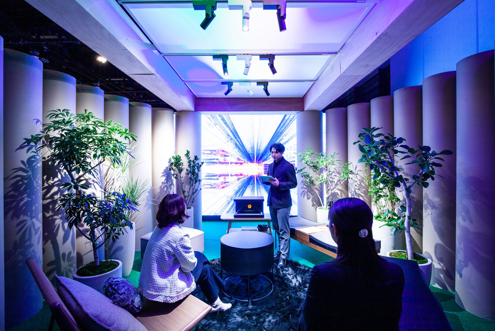 Interactive space with holographic display